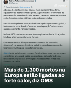 Mais de 1.300 mortes na Europa estão ligadas ao forte calor, diz OMS